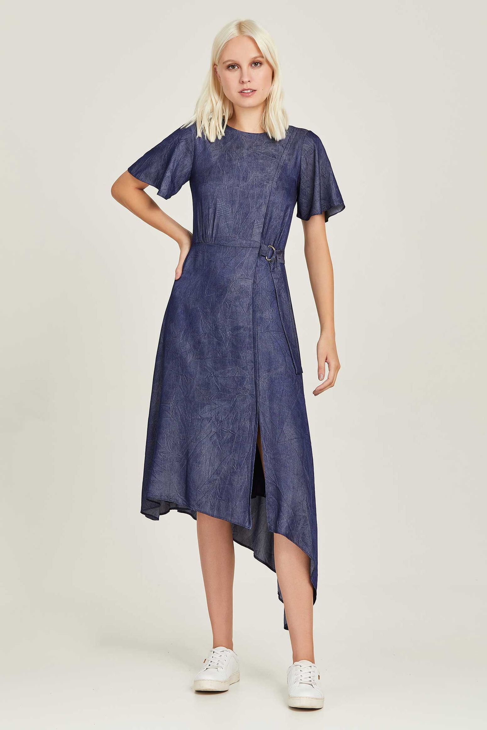 vestido midi assimetrico