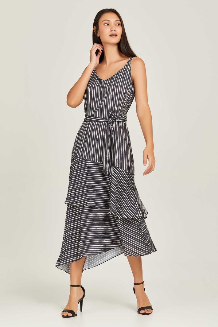 vestido midi assimetrico